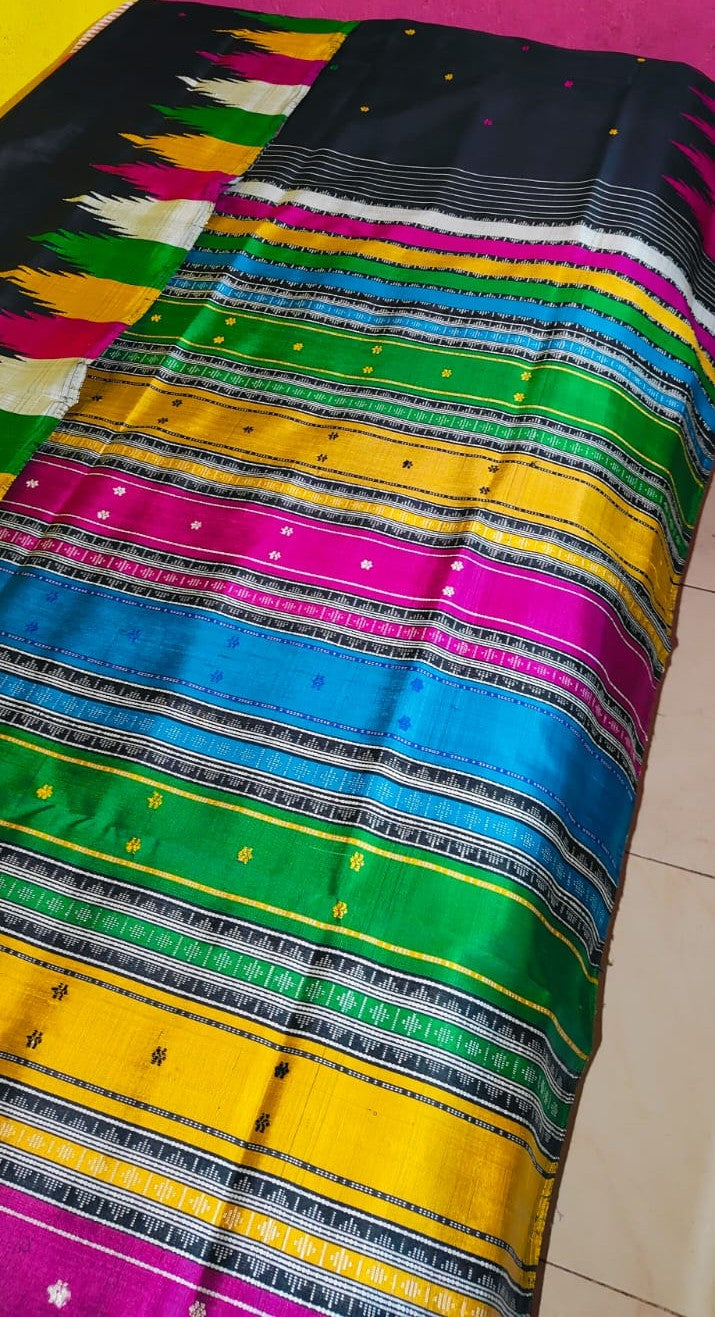 Bestseller Multicolour Phodakumbha Border Berhampuri Double Pallu Pure Silk Saree