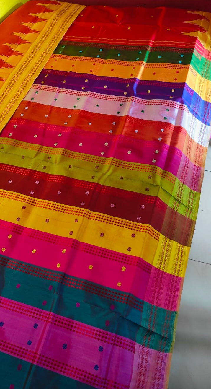 Gorgeous Red Berhampuri Double Palla Silk Authentic Odisha Handloom Saree