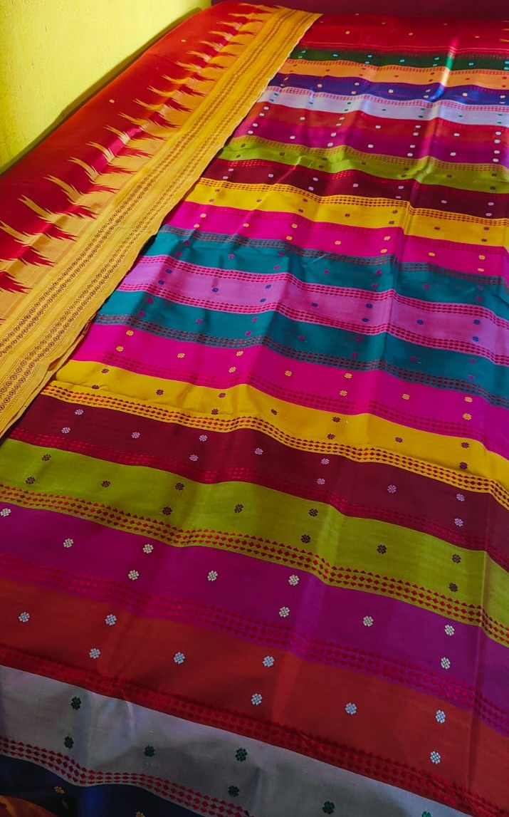 Gorgeous Red Berhampuri Double Palla Silk Authentic Odisha Handloom Saree