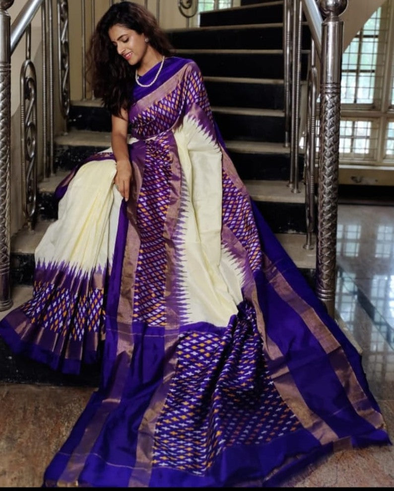 Exclusive Royal Purple Special Twill Ikkat Pure Silk Handloom Saree