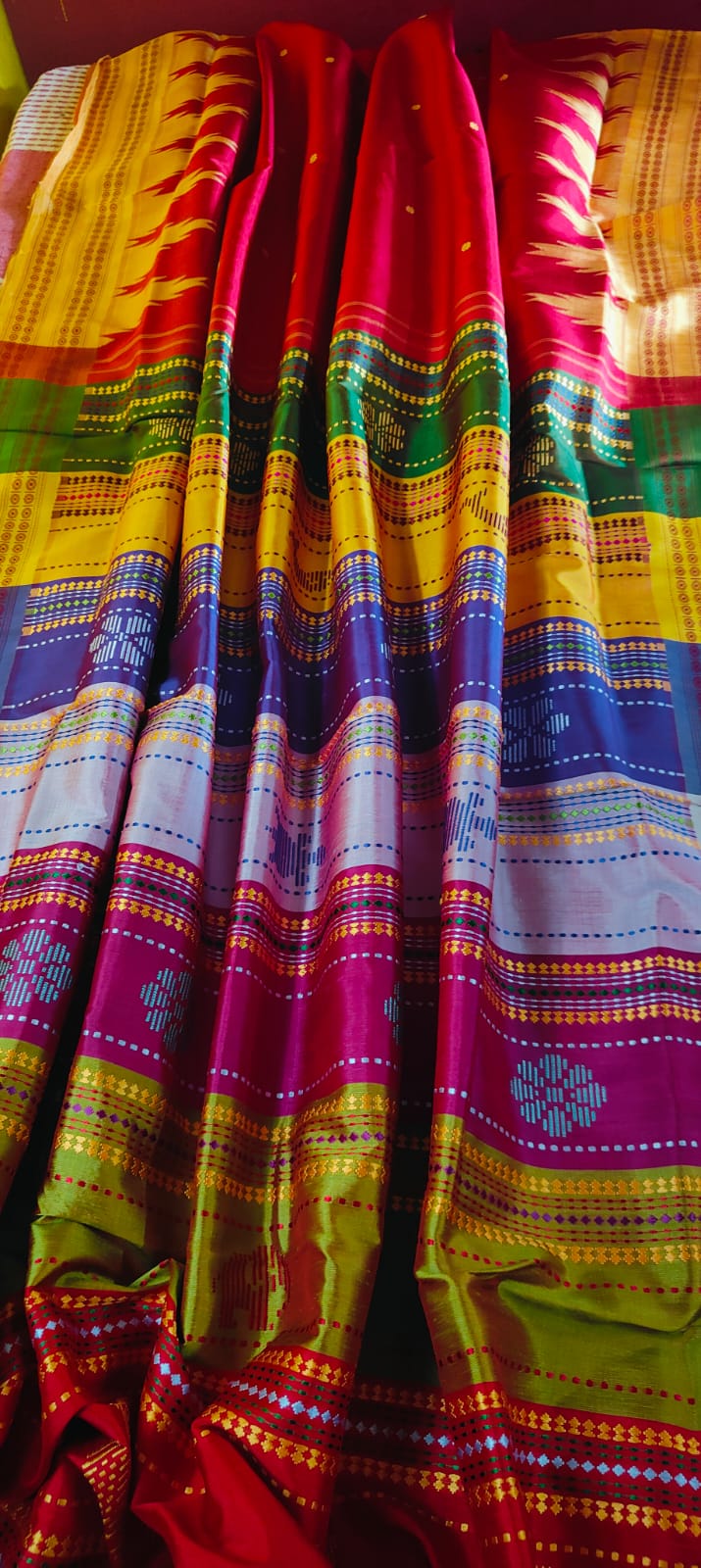 Red Berhampuri Double Palla Silk Saree with 4 Fulia Rudraksha Border