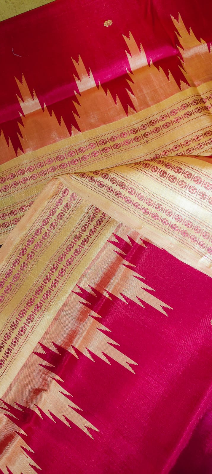 Red Berhampuri Double Palla Silk Saree with 4 Fulia Rudraksha Border