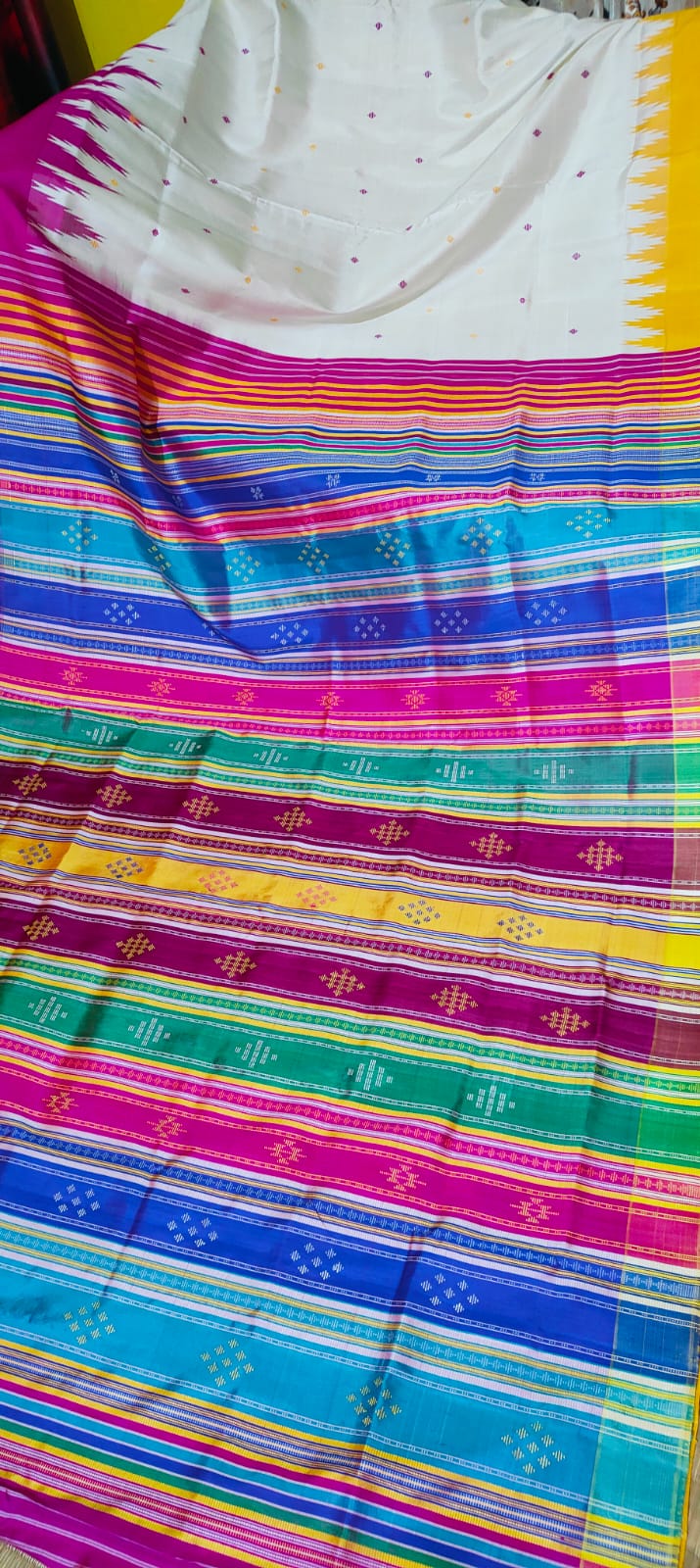 Berhampuri Double Pallu Silk Saree Multicolour Pallu | Ganga Jamuna Border