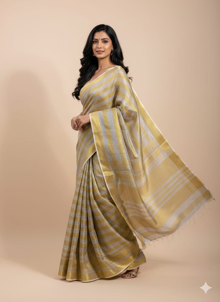 Flora Semi Tussar Tissue Saree | Chhattisgarh Handloom