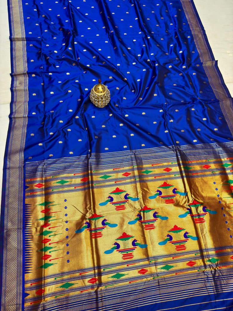 Traditional Yeola Paithani Silk Saree | All Over Kuiri Butta | Traditional Pallu | Contrast Blouse Piece