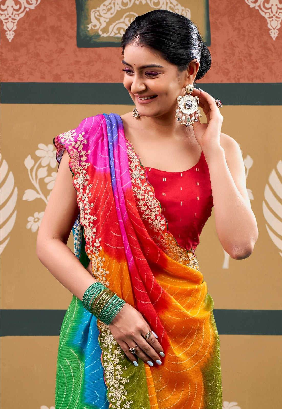 Chiffon Saree with Embroidery Work | Sequin Party Wear Saree