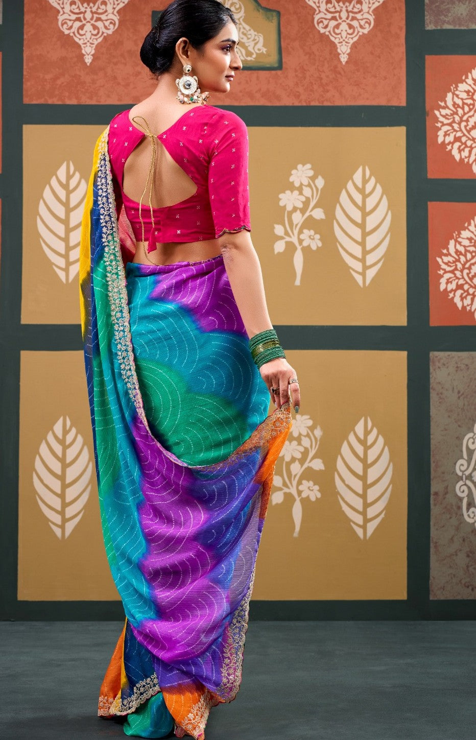  chiffon saree with embroidery work for mehendi function