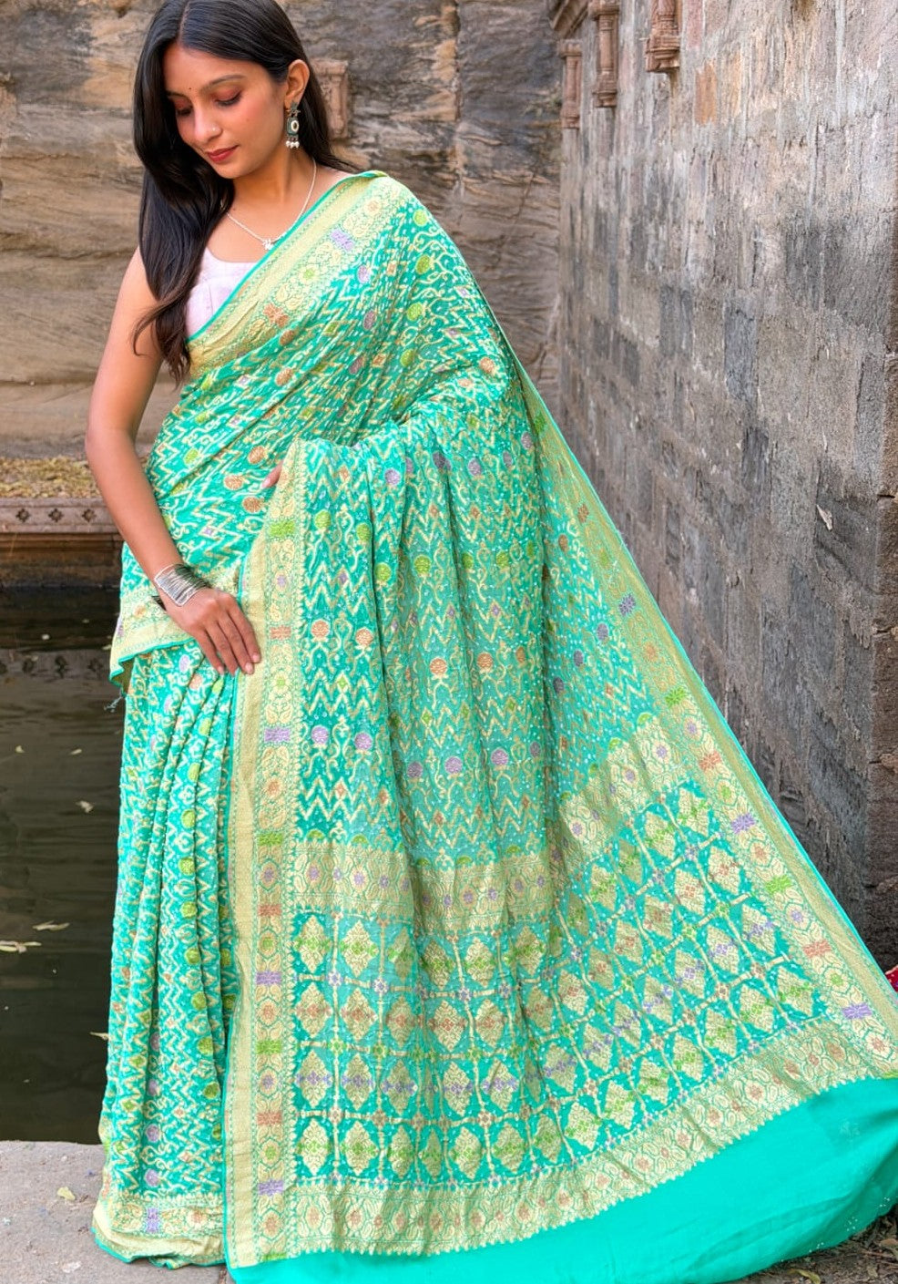 Pure Handloom Khadi Georgette Bandhej Saree