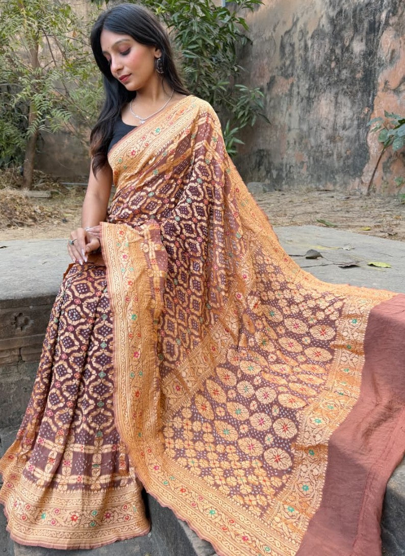 Pure Handloom Khadi Georgette Bandhej Saree