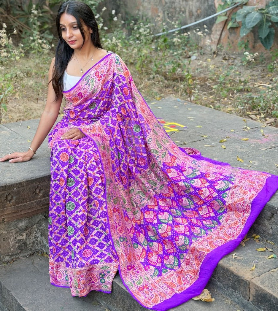 Pure Handloom Khadi Georgette Bandhej Saree