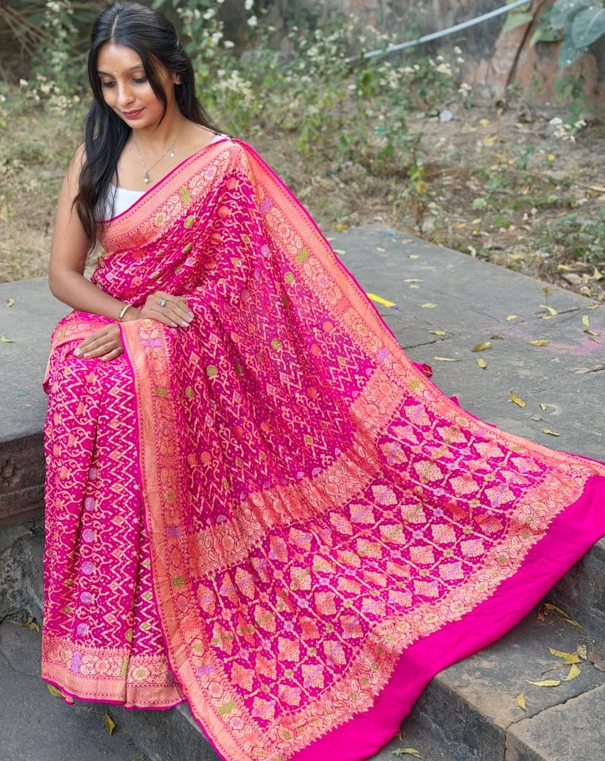 Pure Handloom Khadi Georgette Bandhej Saree