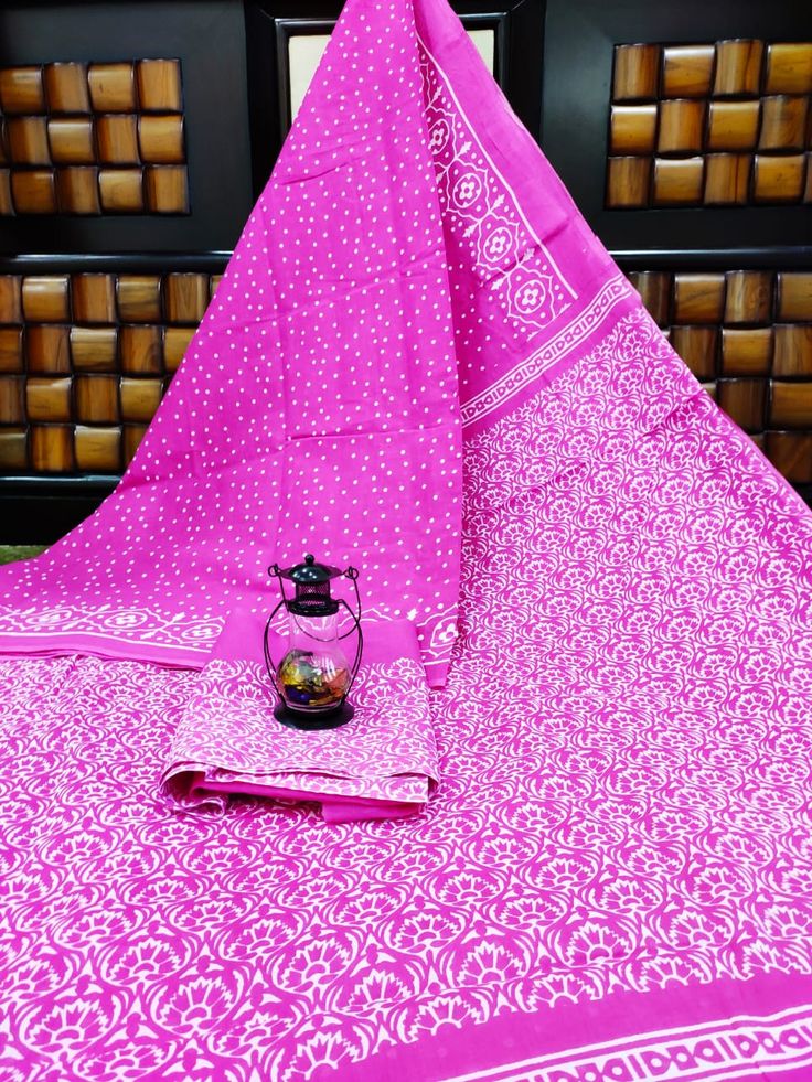 Bagru Block print Mulmul Cotton Saree With Blouse Piece
