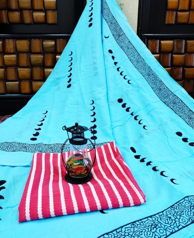 Bagru Block Print Pure Cotton Mulmul Saree