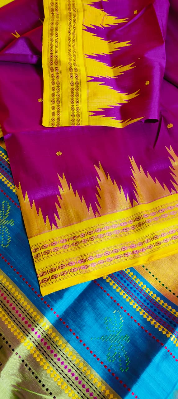 Exclusive Berhampuri Double Pallu Pure Silk Saree | Heavy Thread Work Multicolour Pallu | Luxury Handloom