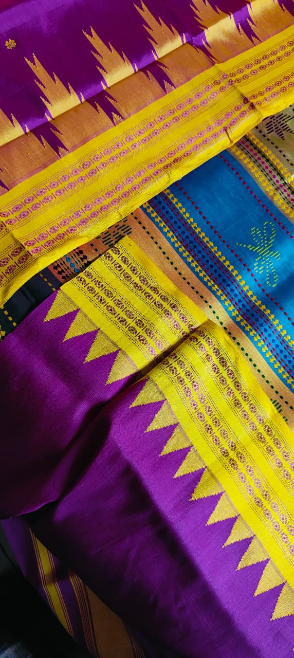 Exclusive Berhampuri Double Pallu Pure Silk Saree | Heavy Thread Work Multicolour Pallu | Luxury Handloom