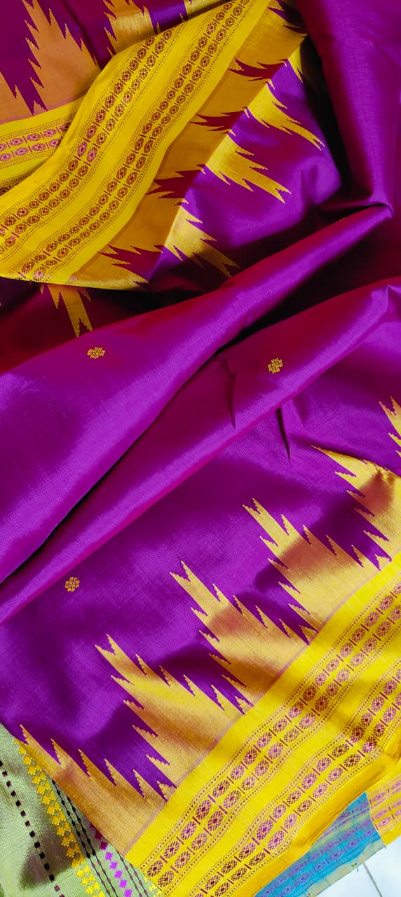 Exclusive Berhampuri Double Pallu Pure Silk Saree | Heavy Thread Work Multicolour Pallu | Luxury Handloom