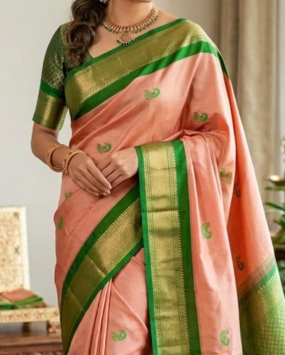 Soft Silk Kadiyal Paithani Saree | All Over Butta with Gonda Pallu
