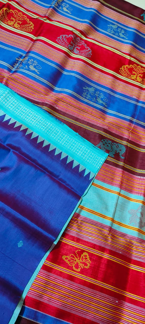 Royal Purple Color Dual Tone Berhampuri Double Pallu Silk Saree