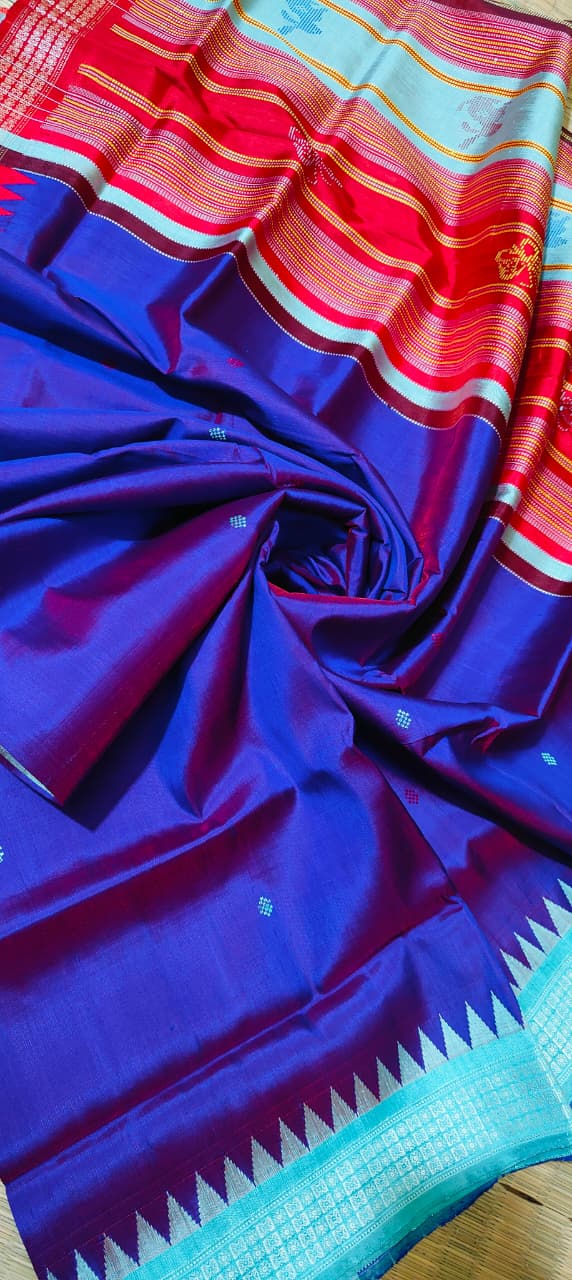 Royal Purple Color Dual Tone Berhampuri Double Pallu Silk Saree