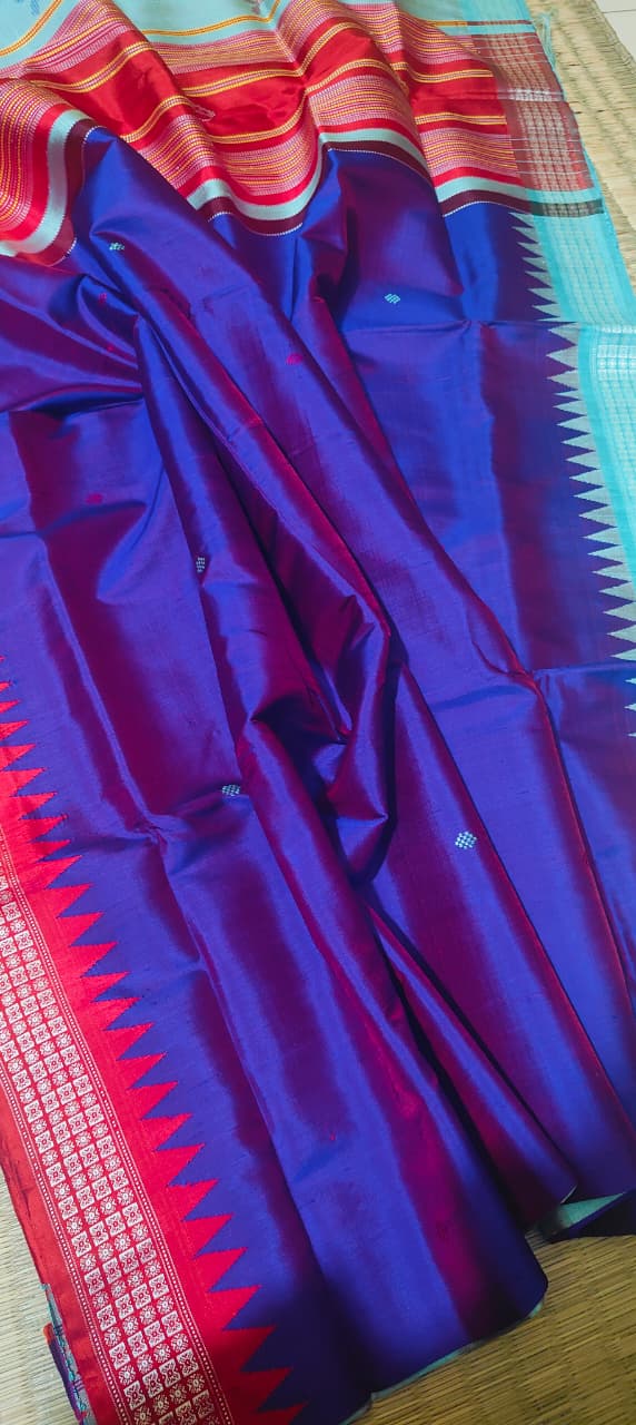 Royal Purple Color Dual Tone Berhampuri Double Pallu Silk Saree