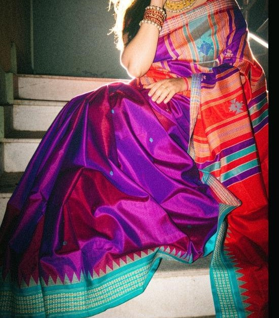 Royal Purple Color Dual Tone Berhampuri Double Pallu Silk Saree