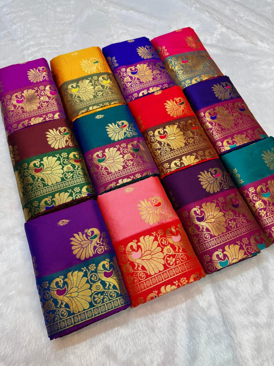 Peshwai Paithani Pure Soft Silk Saree | All-Over Peacock Butti | Meenakari Peacock Pallu | Contrast Blouse