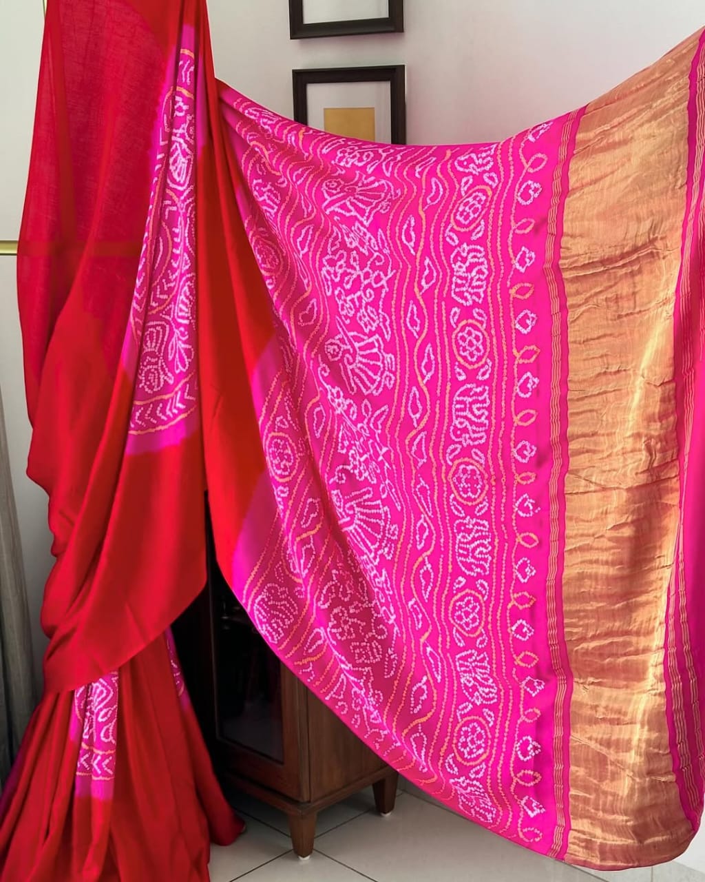 Pure Gaji Silk Rasmandal Bandhani Saree | Fine & Rai Bandhej | Zari Pallu | Authentic Gujarat Handcraft