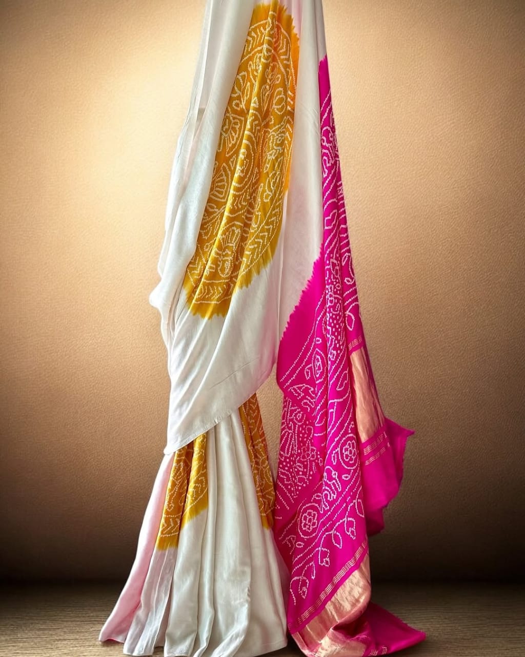 Pure Gaji Silk Rasmandal Bandhani Saree | Fine & Rai Bandhej | Zari Pallu | Authentic Gujarat Handcraft