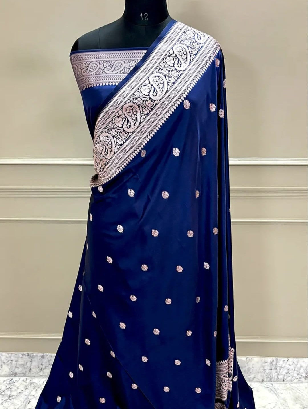 Authentic Banarasi Mashru Katan Silk Saree with Elegant Buti Weaving