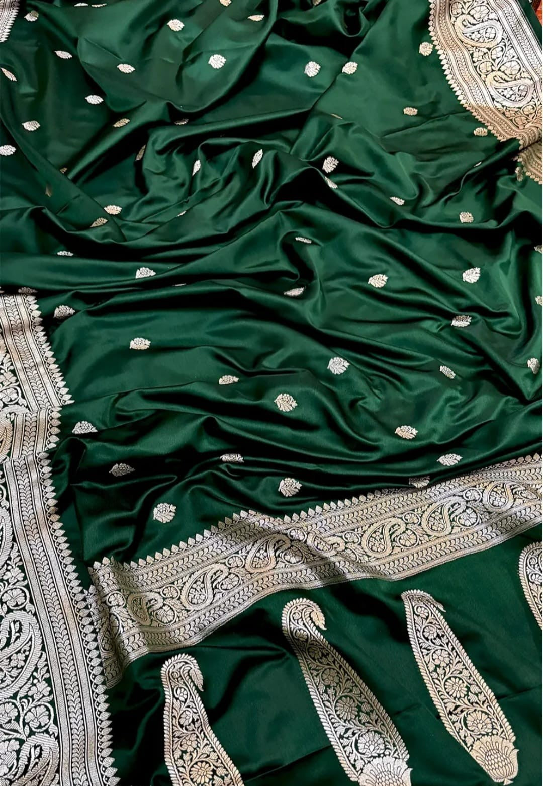 Authentic Banarasi Mashru Katan Silk Saree with Elegant Buti Weaving