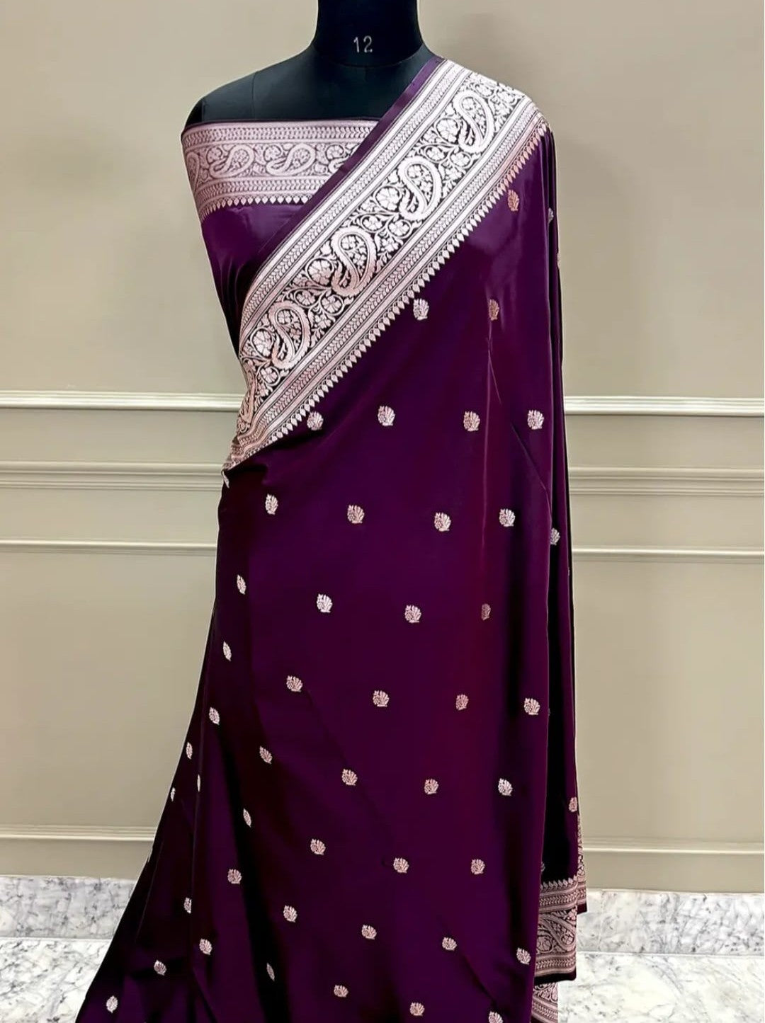 Authentic Banarasi Mashru Katan Silk Saree with Elegant Buti Weaving