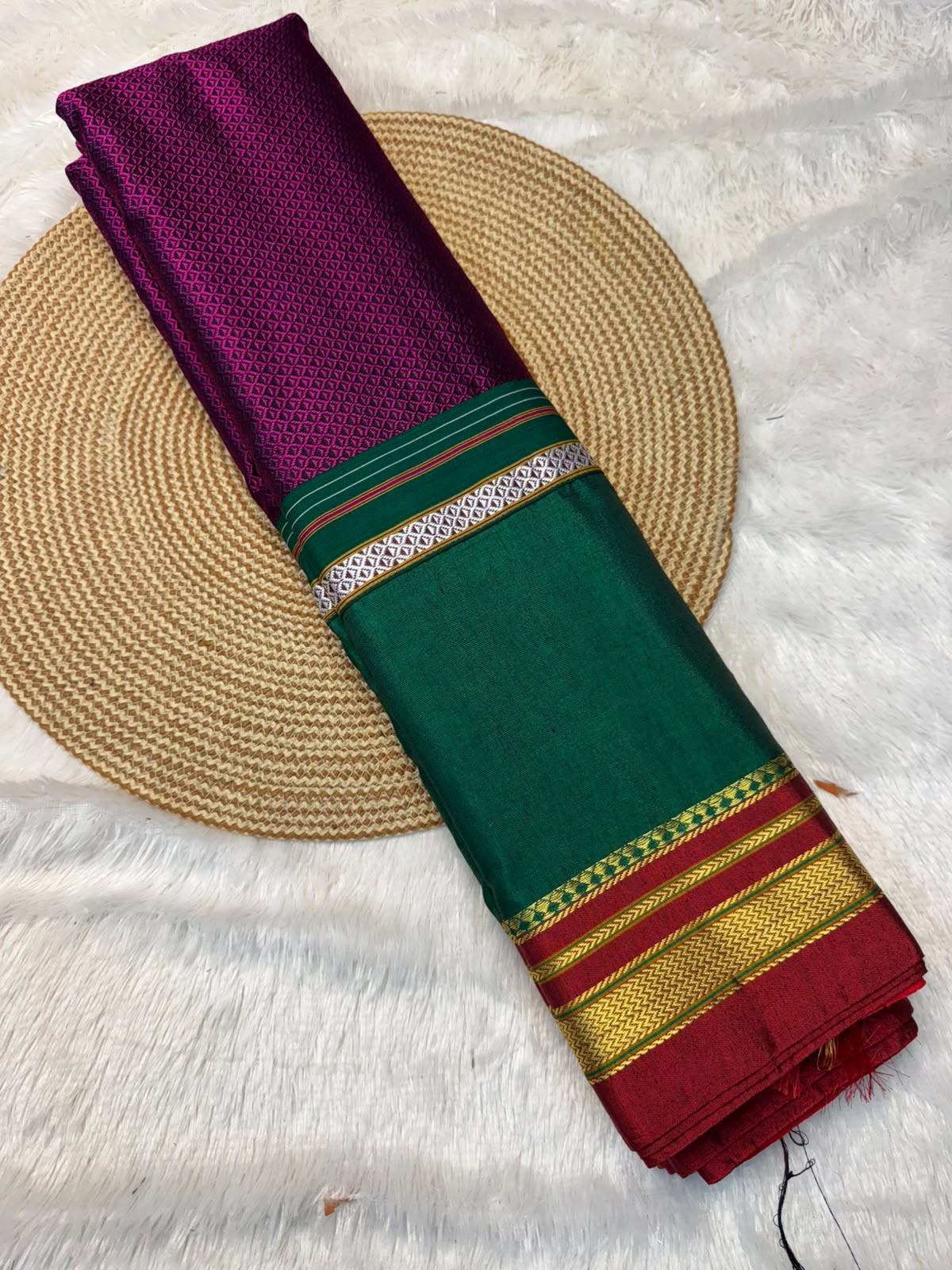 Exclusive Karnataka Ilkal Half & Half Saree in Viscose Cotton with Chikki Paras Border