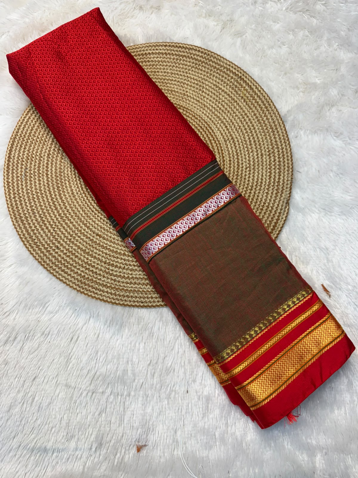 Exclusive Karnataka Ilkal Half & Half Saree in Viscose Cotton with Chikki Paras Border