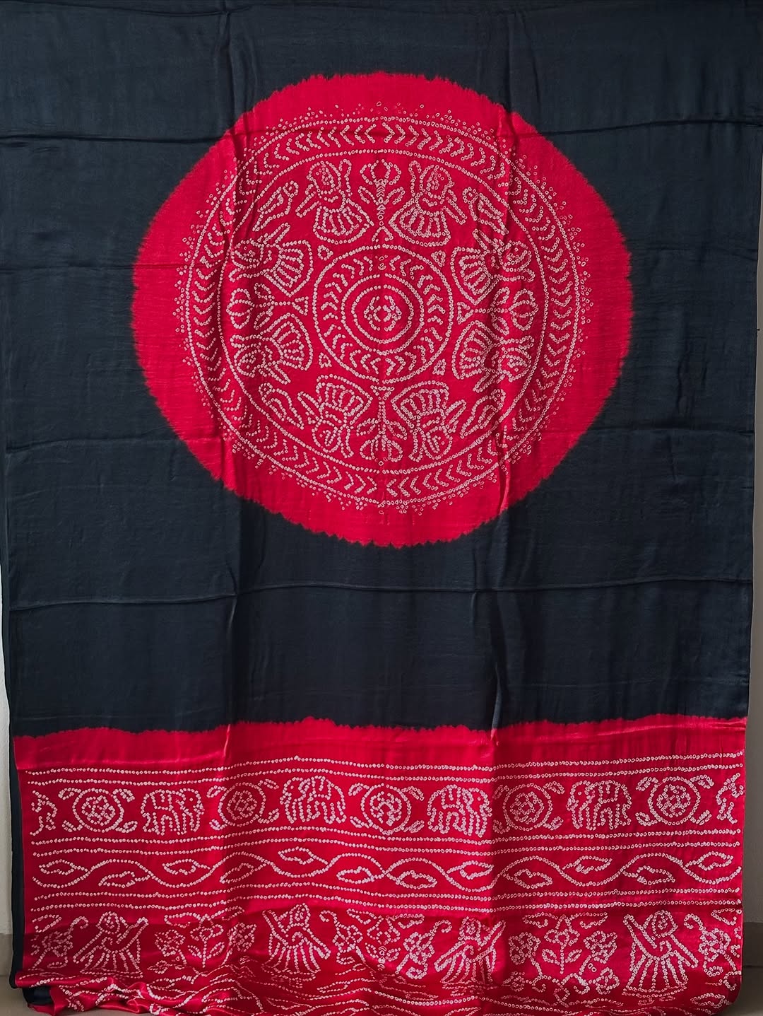 Pure Gaji Silk Rasmandal Bandhani Saree | Fine & Rai Bandhej Saree from Gujarat