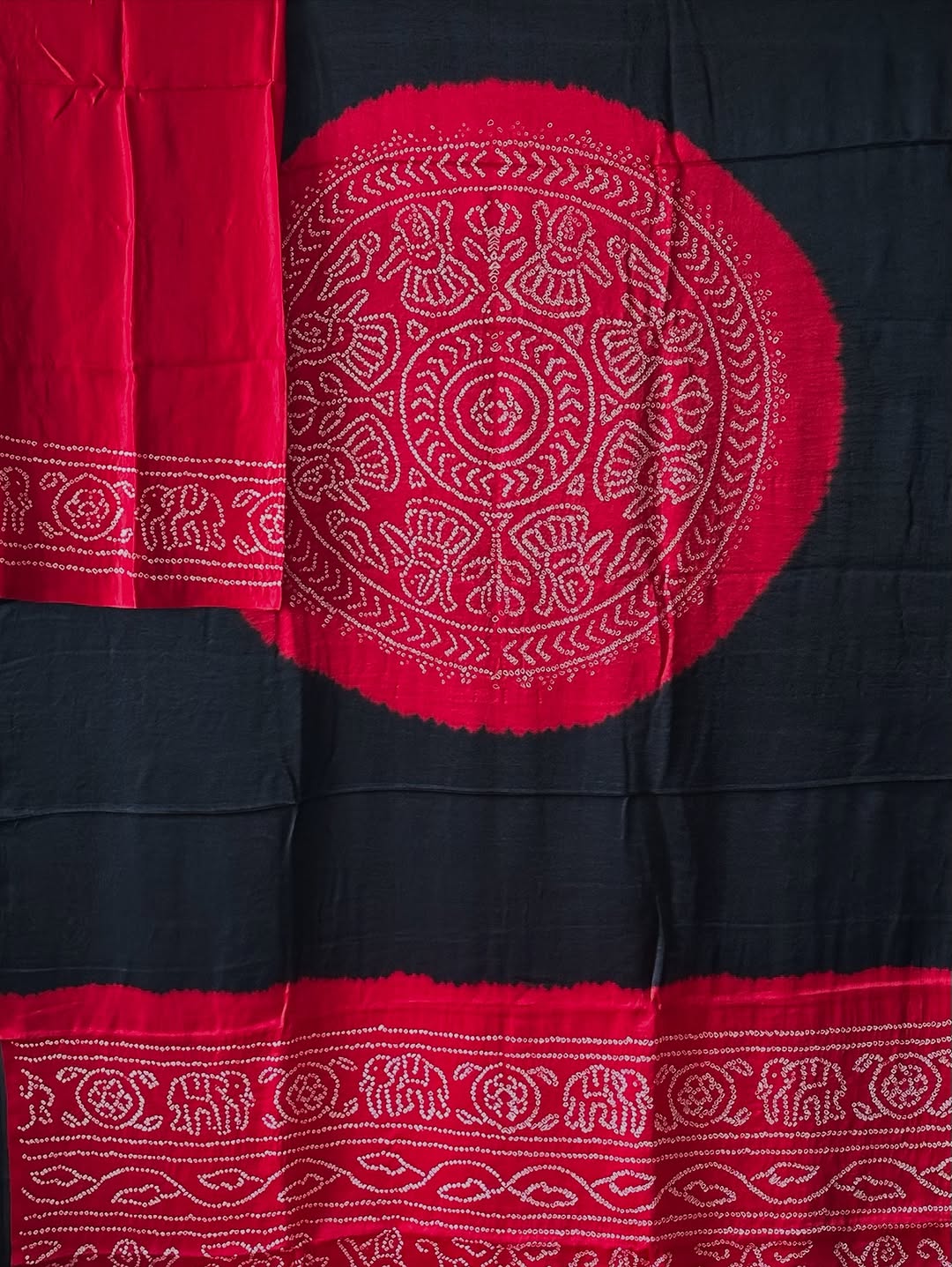 Pure Gaji Silk Rasmandal Bandhani Saree | Fine & Rai Bandhej Saree from Gujarat