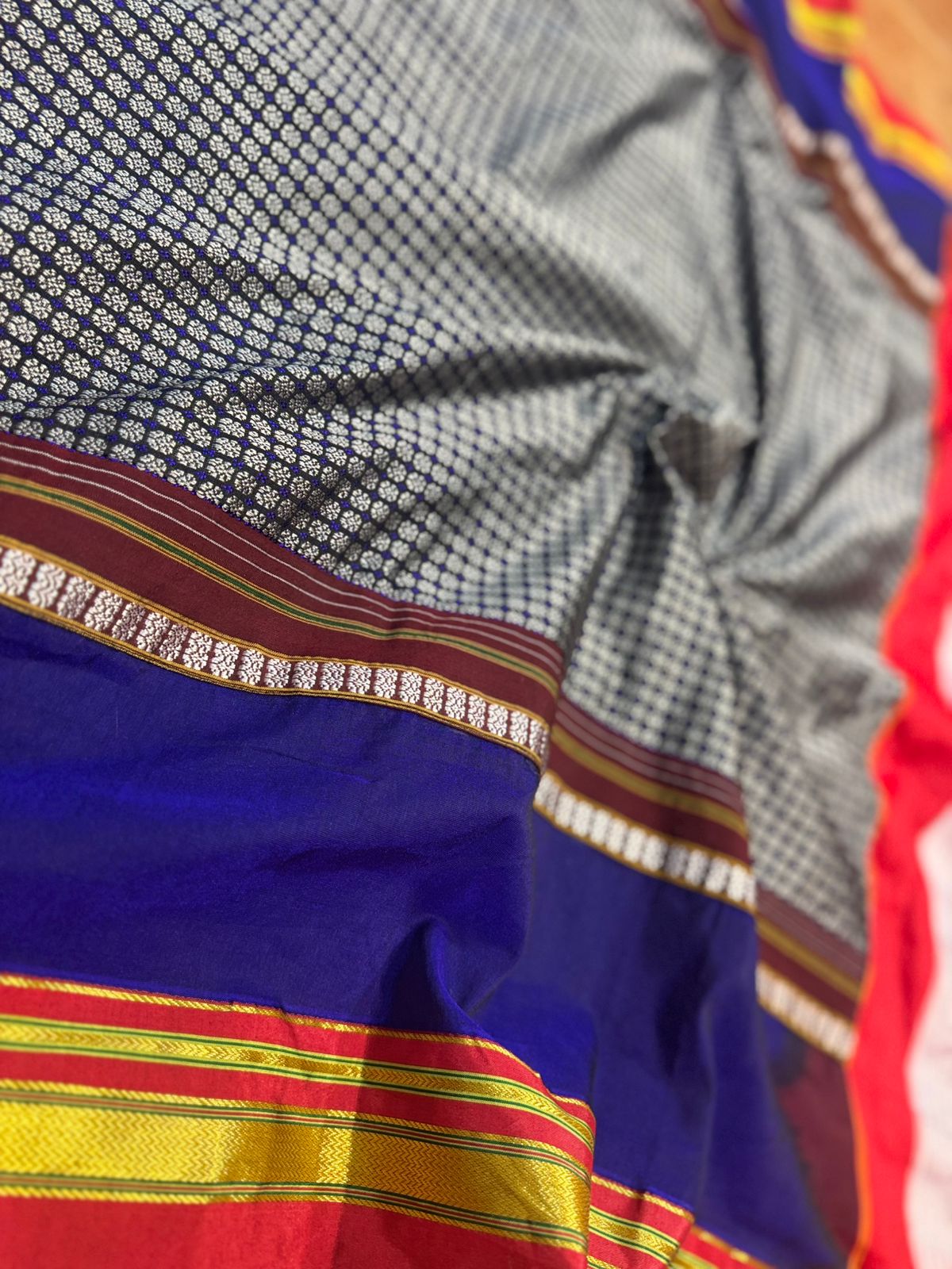 Exclusive Karnataka Ilkal Half & Half Saree in Viscose Cotton with Chikki Paras Border