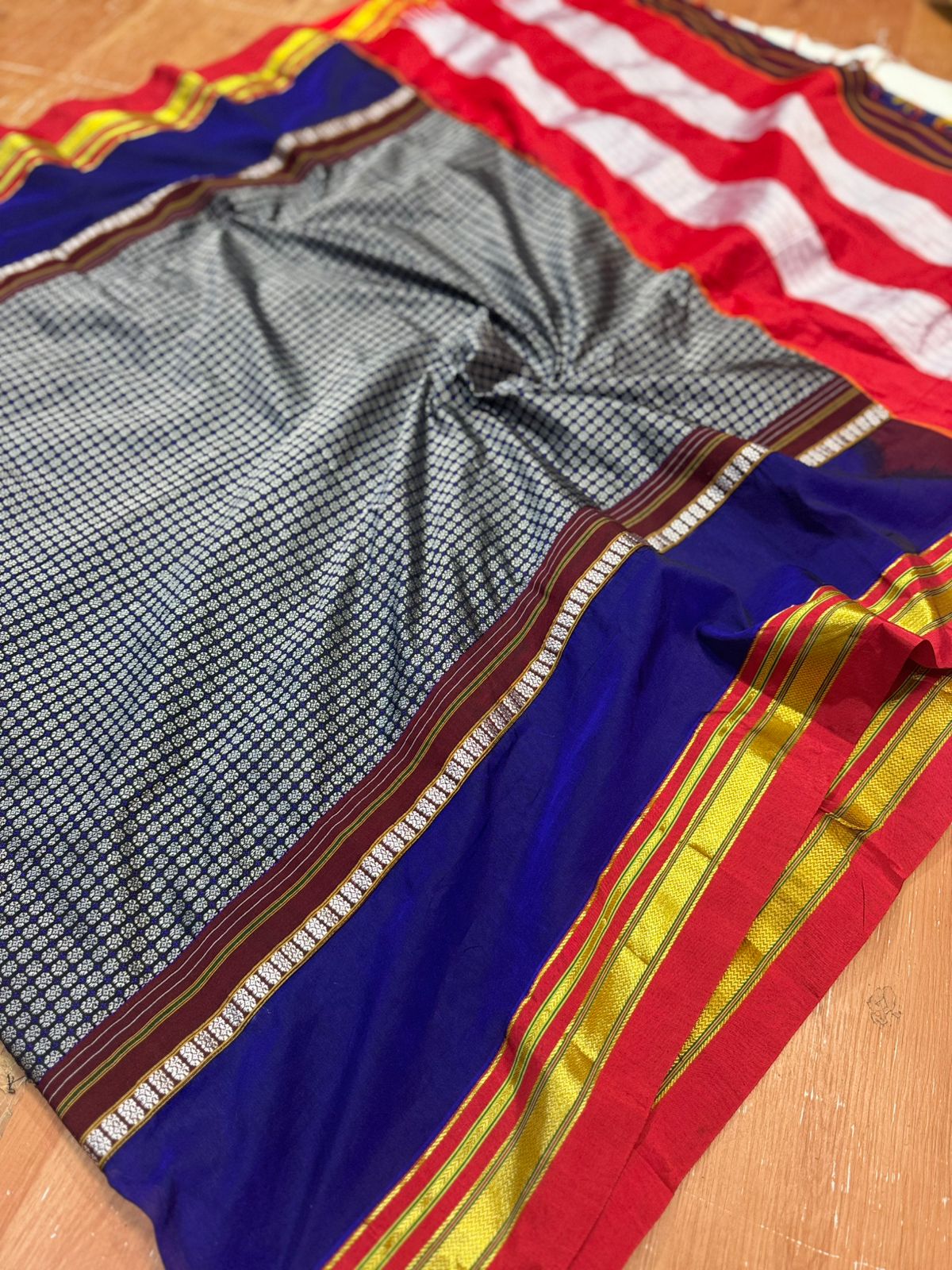 Exclusive Karnataka Ilkal Half & Half Saree in Viscose Cotton with Chikki Paras Border