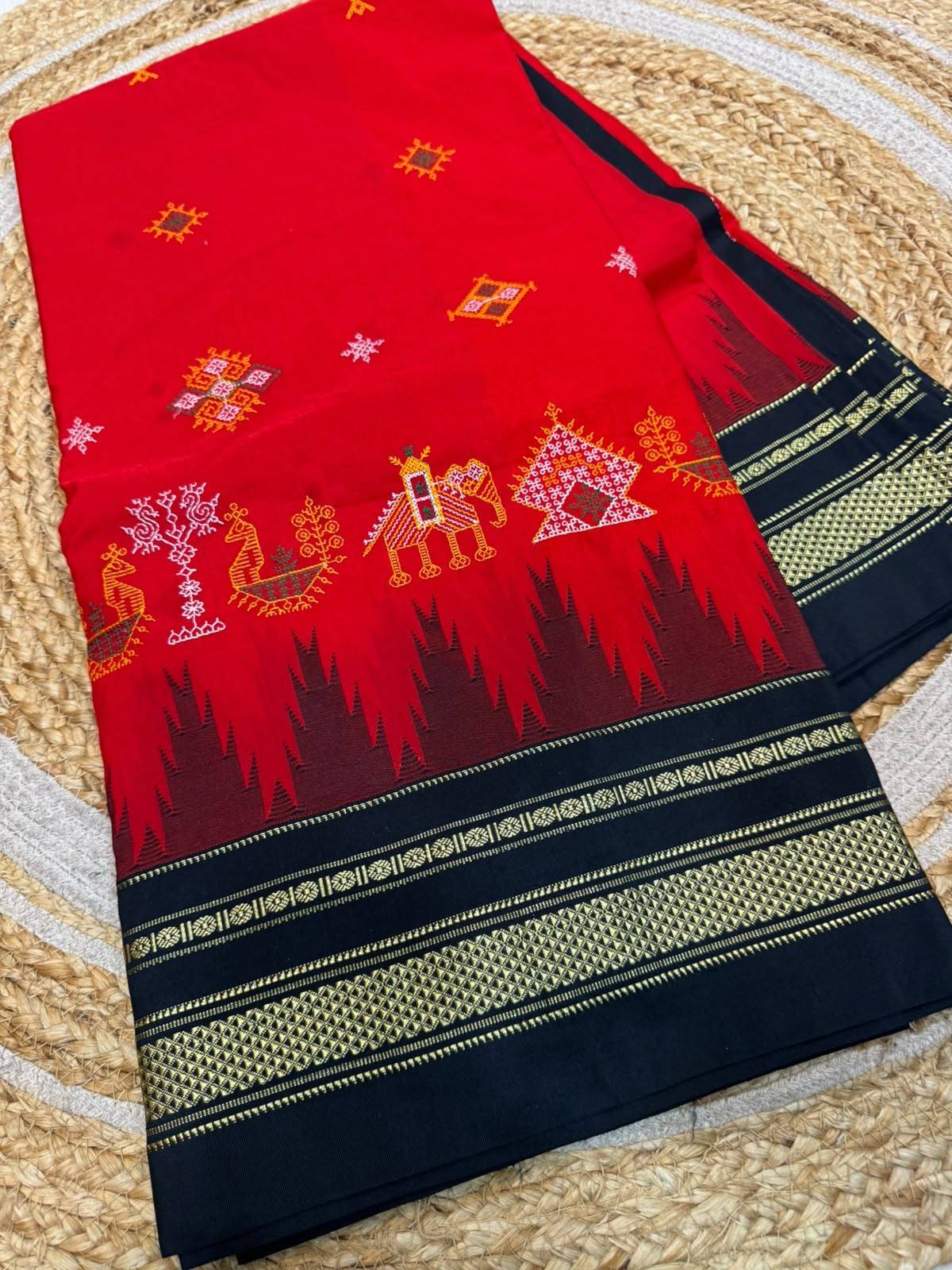 Art Silk Cotton Ilkal Saree with Temple Border Kasuti Work & Tope Pallu