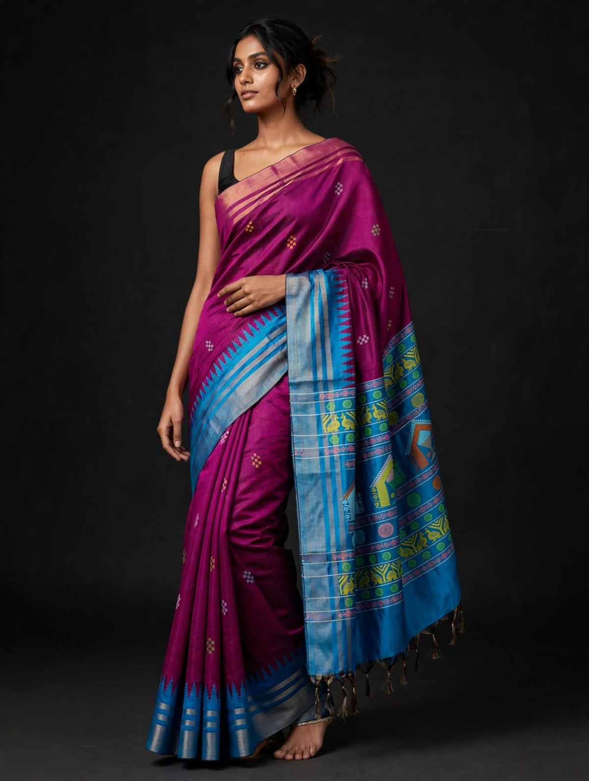 Chhattisgarh Pure Raw Silk Handloom Saree with Temple Border