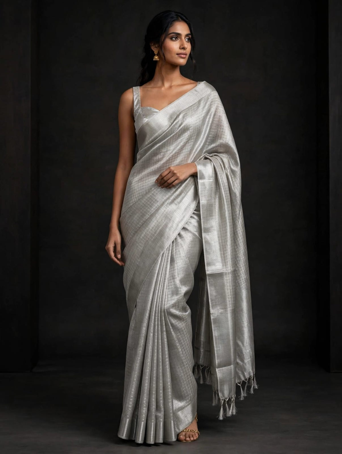 Pure Tussar Tissue Handloom Saree with Blouse – Silk Mark Certified
