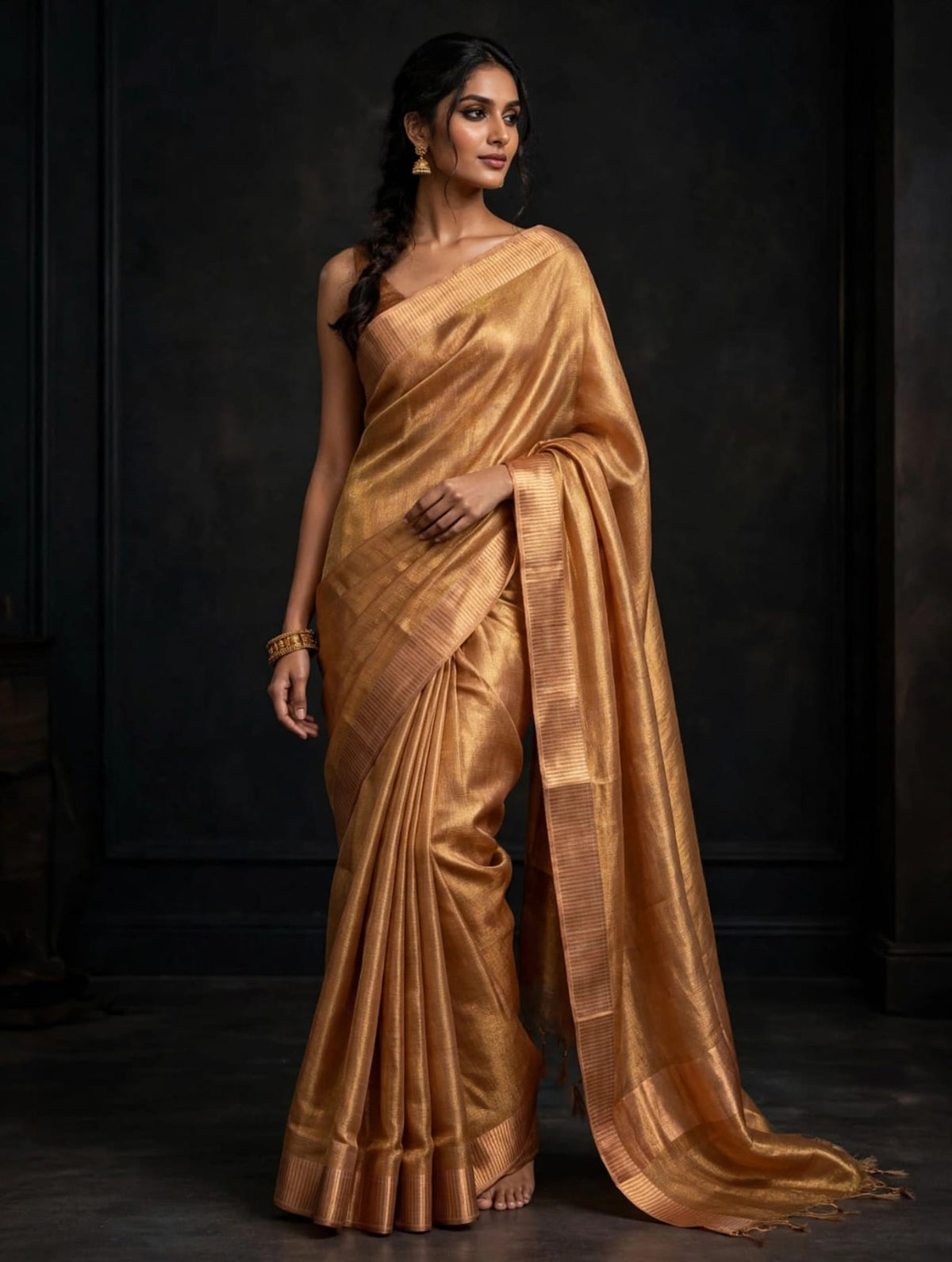 Pure Tussar Tissue Handloom Saree with Blouse – Silk Mark Certified