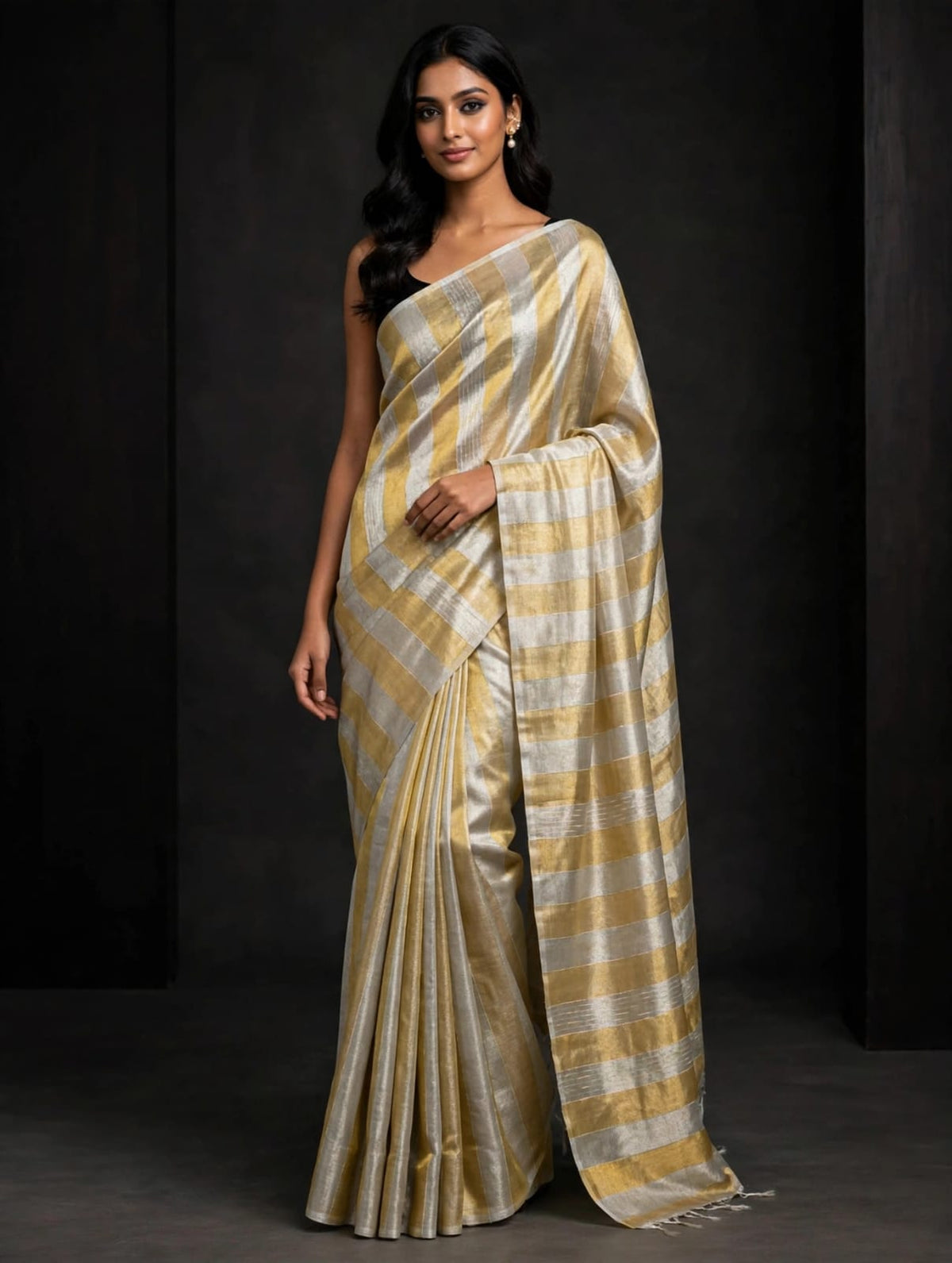 Pure Tussar Tissue Handloom Saree with Blouse – Silk Mark Certified