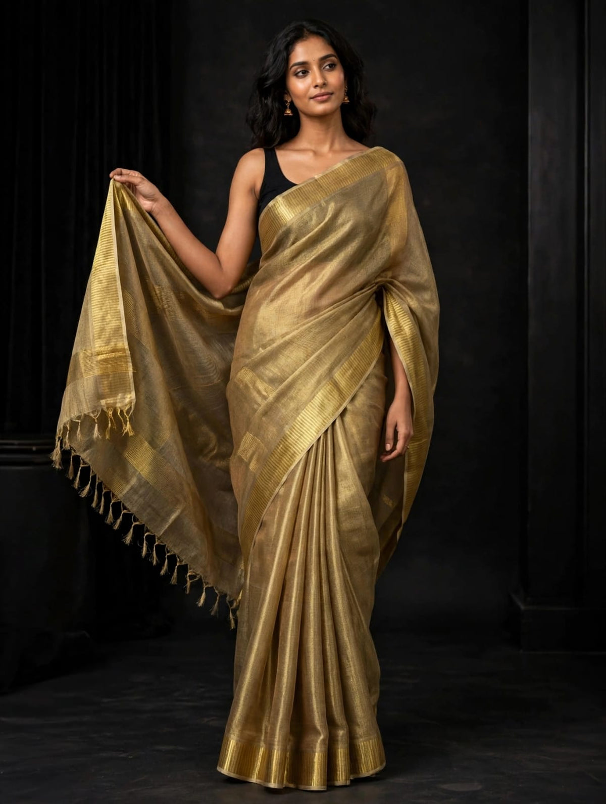 Pure Tussar Tissue Handloom Saree with Blouse – Silk Mark Certified