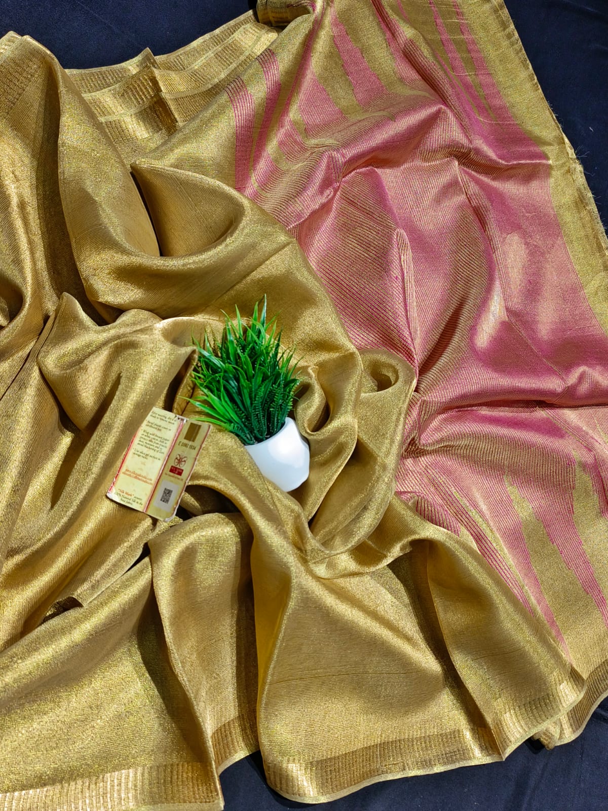 Pure Tussar Tissue Handloom Saree with Blouse – Silk Mark Certified