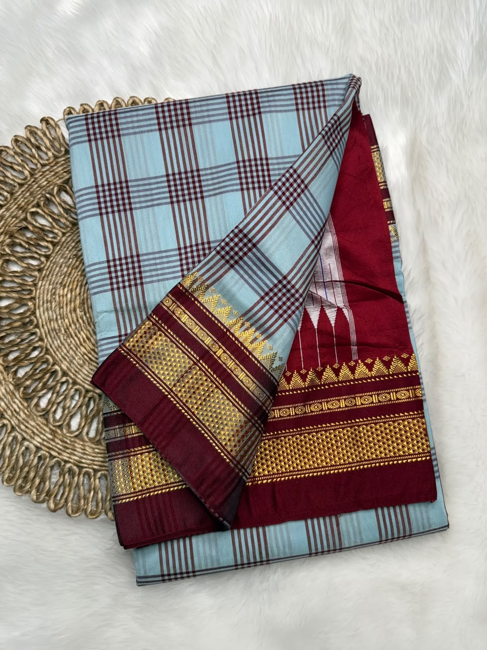 Ilkal-Style Supriya Checks Saree with Pure Silk Pallu – Karnataka