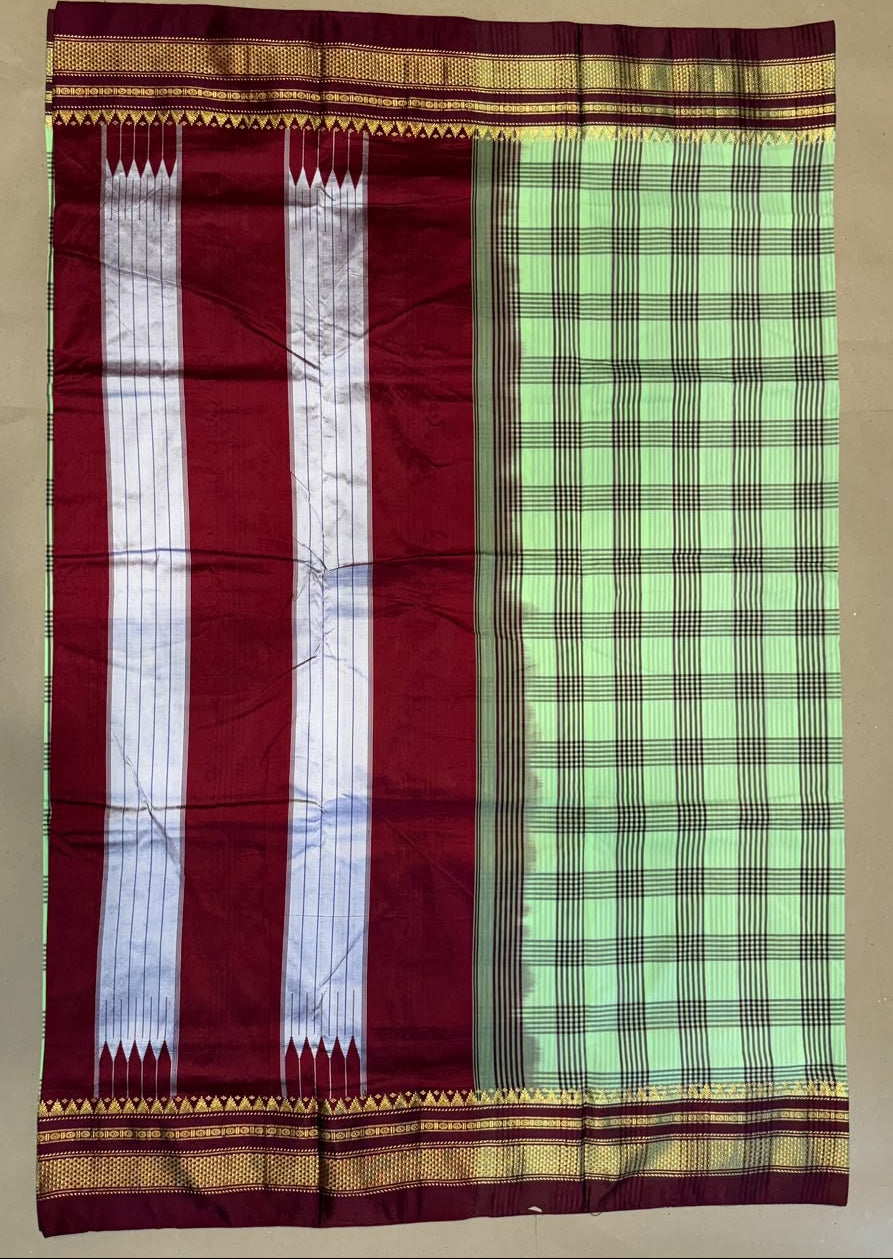 Ilkal-Style Supriya Checks Saree with Pure Silk Pallu – Karnataka