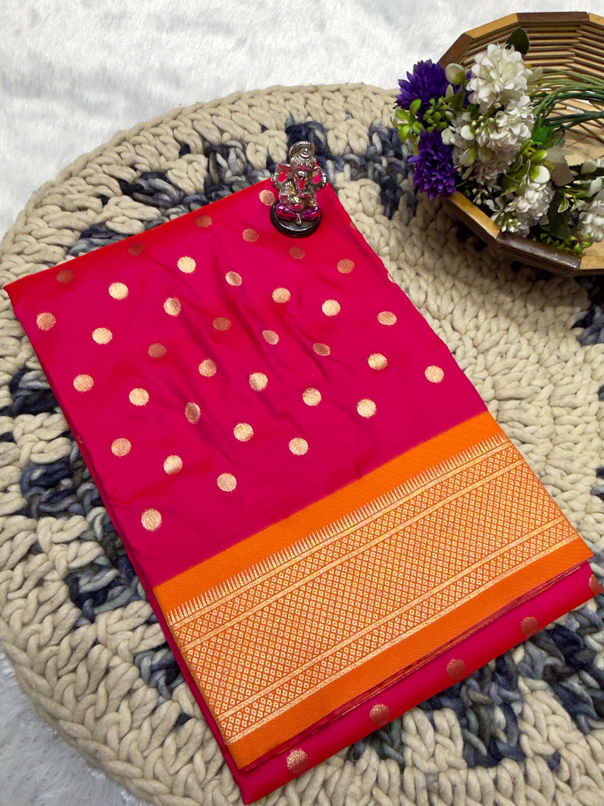 Maharashtra Katan Silk Saree with Kalanjali Zari Butti & Rich Zari Pallu