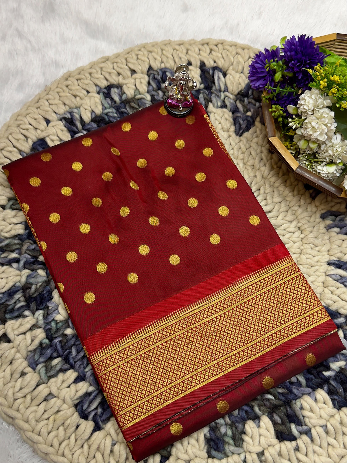 Maharashtra Katan Silk Saree with Kalanjali Zari Butti & Rich Zari Pallu