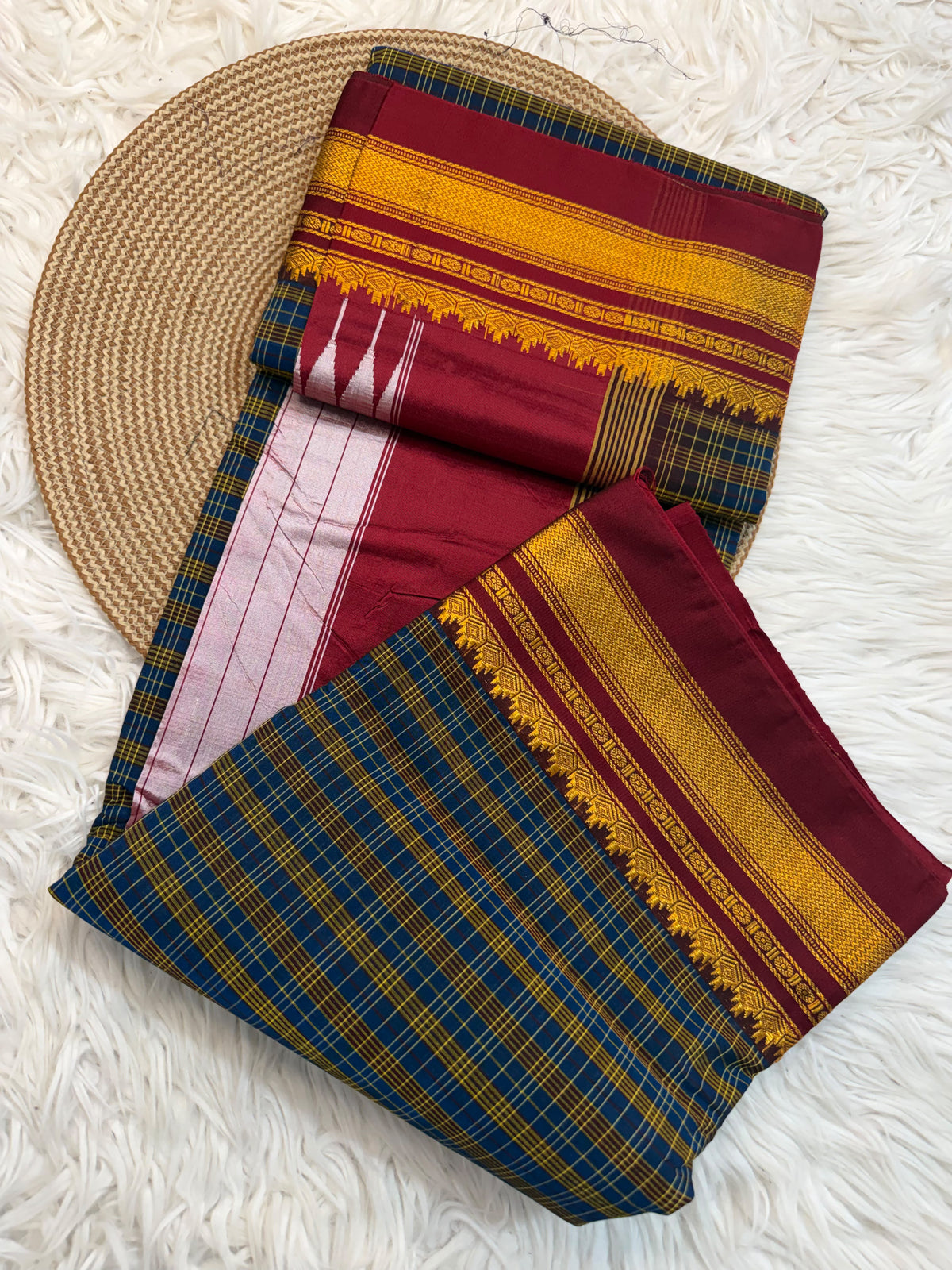 Karnataka Traditional Checks Mercerised Silk Saree with Silk Pallu