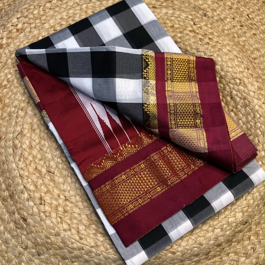 Karnataka Ilkal Mercerised Cotton Silk Tum Tum Checks Saree